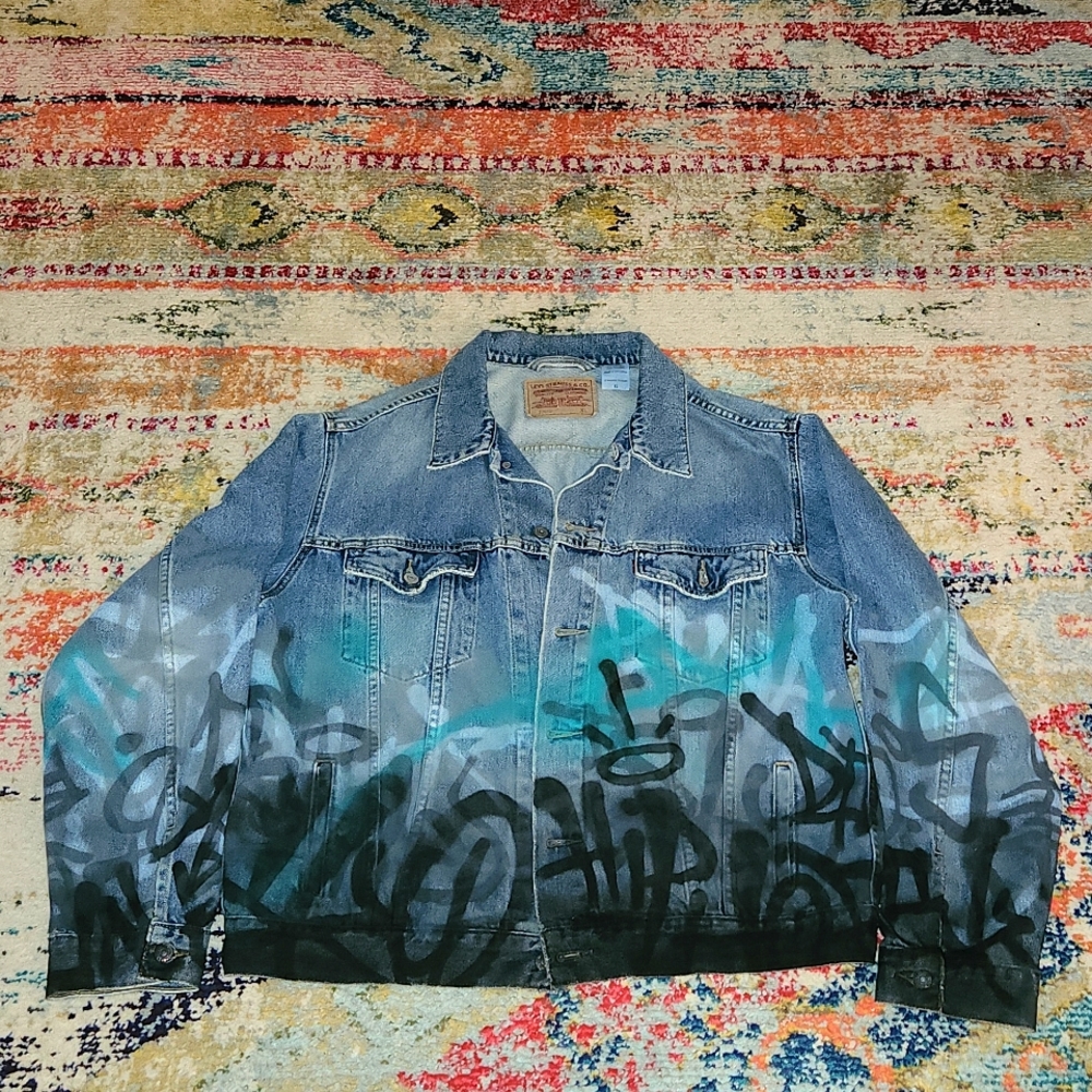 Custome graffiti denem jacket - Picture 1 of 2